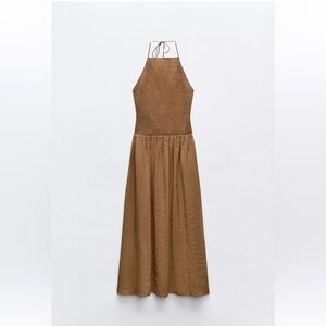 Zara Brown Backless Halter Dress